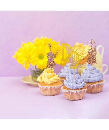 24pcs Musical Instrument Cupcake Toppers Violin Cake Decor Brown&Gold Glitter Harp Cupcake Picks for Baby Shower Music Theme Birthday Party Decoration - Buy Online on GoSupps.com