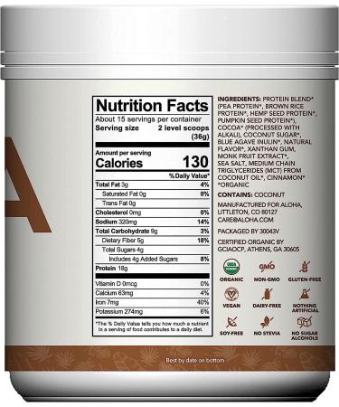 Organic Chocolate Plant-Based Protein Powder with MCT Oil | 19 oz | Vegan, Keto-Friendly, Gluten-Free, Non-GMO | Soy, Dairy & Stevia Free | 15 Shakes | Only 4g Sugar - Buy Online on GoSupps.com