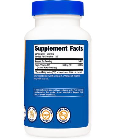 Nutricost Flush-Free Niacin 500mg (Inositol Hexanicotinate) - 120 Capsules - Vitamin B3 - Buy Online on GoSupps.com