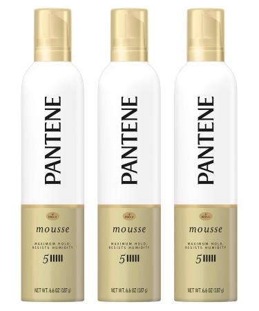 Pantene Pro-V Hair Mousse - Maximum Hold (5) - Resists Humidity - Net Wt. 6.6 OZ (187 g) Per Can - Pack of 3 Cans