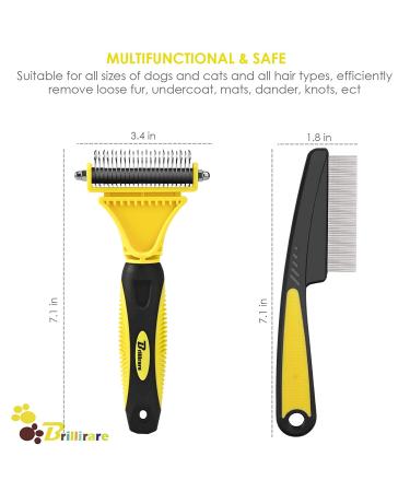 BRILLIRARE Dematting Tool + Free Stainless-Steel Comb | 2 Sided Pet Grooming Tool for Cats & Dogs - Undercoat Blade Rake for Deshedding & Removal of Mats/Tangles - Buy Online on GoSupps.com