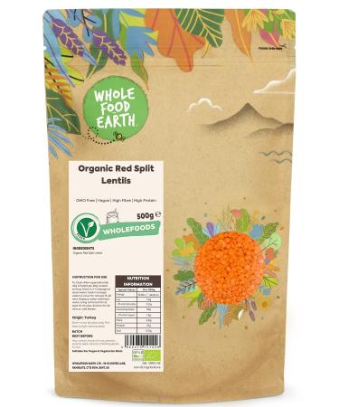 Wholefood Earth Organic Red Split Lentils 500g GMO Free | Vegan | High Fibre | High Protein | Certified Organic - Buy Online on GoSupps.com