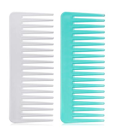 Large Hair Detangling Comb Wide Tooth Comb for Curly Hair Wet Dry Hair, No Handle Detangler Comb Styling Shampoo Comb (White, Cyan)