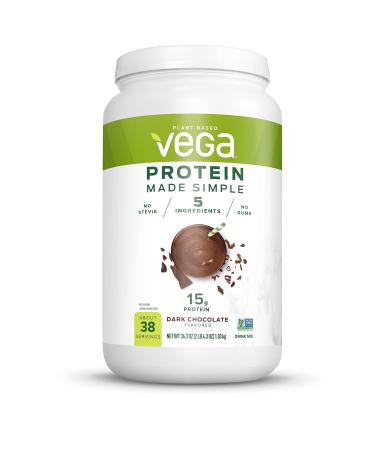 Vega Protein Made Simple, Chocolate, 38 Servings XL Tub - Plant Based Healthly Vegan Protein Powder with no Stevia, Dairy Free, Gluten Free, Vegetarian, 2.3 Pounds Dark Chocolate 38 Servings (Pack of 1)
