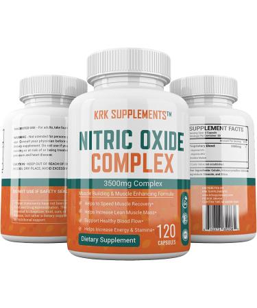 Nitric Oxide Complex 3500mg | L-Arginine HCL, AAKG, AKG, Citrulline Malate | 120 Capsules by KRK Supplements - Buy Online on GoSupps.com