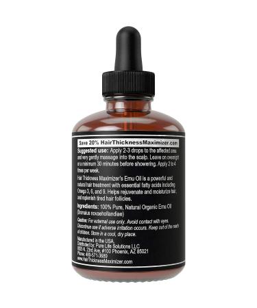 Organic EMU Oil for Hair Growth - Omega 3 6 9 Treatment to Stop Hair Loss & Thicken Hair - 1oz Serum for Men & Women by Hair Thickness Maximizer - Buy Online on GoSupps.com