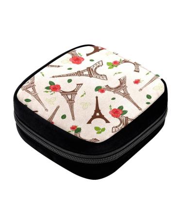 GIAPB Period Bag Sanitary Napkin Storage Bag Pad Holder for Period Makeup Pouch Eiffel Tower and Rose Color2918
