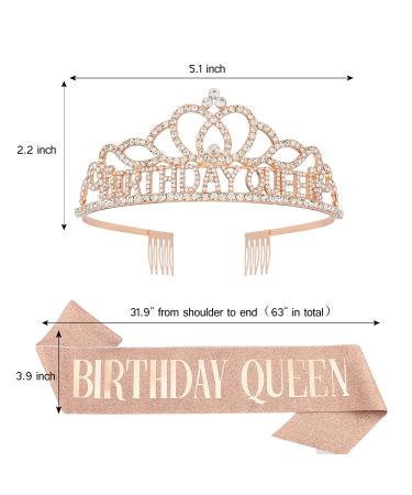 Chanaco Rose Gold Birthday Crown & Sash Set for Women | Birthday Queen Tiara & Sash | Happy Birthday Decorations - Buy Online on GoSupps.com