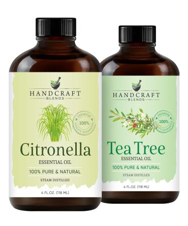 Handcraft Blends Outdoor Purification Set: Tea Tree and Citronella Essential Oils (2 x 4 Fl Oz) 100% Pure & Natural for Diffuser Aromatherapy and DIY Projects