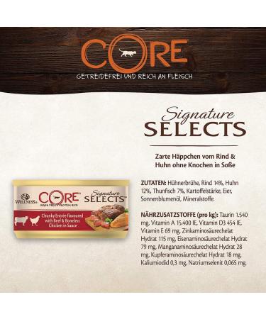 Wellness Core Signature Selects Grain-Free Chunky Cat Food 24-Pack - High Meat Beef & Chicken in Sauce 79g Cans - Buy Online on GoSupps.com