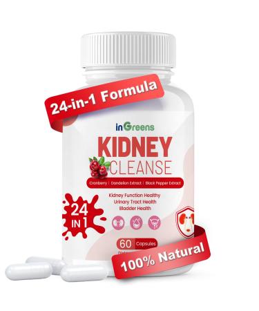 24-in-1 Kidney Support Supplement Cranberry & Uva Ursi Capsules with Astragalus and Black Pepper Extract for Kidney & Urinary Tract Health Made in USA 60 Capsules 60 Count (Pack of 1)