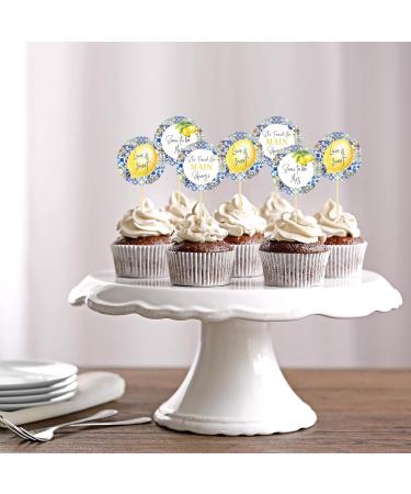 AnyDesign 24Pcs Blue White Tiles Lemon Cupcake Topper Sweet Fruit Theme Summer Lemonade Cupcake Picks for Wedding Engagement Bridal Shower Bachelorette Party Decorations - Buy Online on GoSupps.com