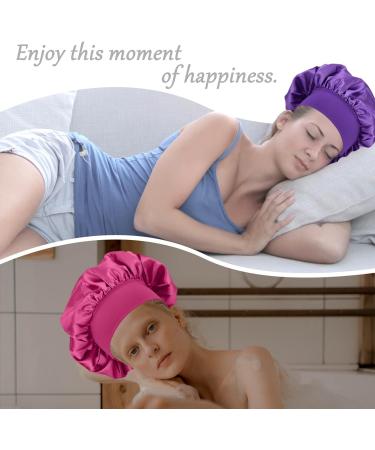 MELTU 1 Pack Hair Bonnet for Sleeping Satin Bonnet with Wide Elastic Band Silk Hair Wrap for Sleeping Soft Sleep Cap Purple - Buy Online on GoSupps.com