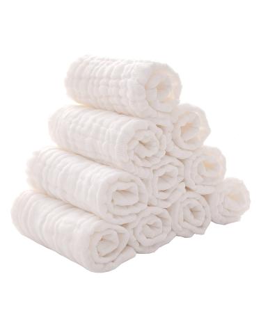 Baby Msulin Washcloths -6 Layer Soft Absorbent Face Towel - Natural Newborn Wipes for Delicate Skin - Baby Registry as Shower White 12x12 Inch (Pack of 10) - Buy Online on GoSupps.com