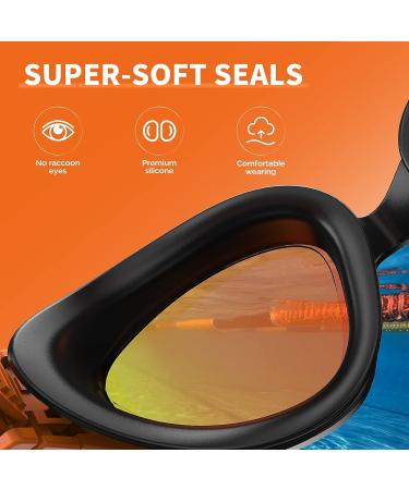 SwimStars Adult Swim Goggles - Anti-Fog UV Protection, No Leaking, Orange/Black Mirrored Lens for Pool & Open Water Swimming - Buy Online on GoSupps.com