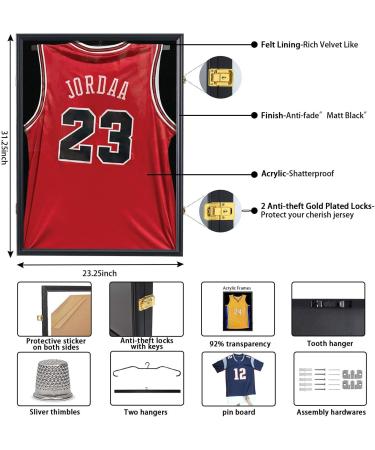 Jinchuan Large Black Jersey Frame Display Case with UV Protection - Lockable Shadow Box for Sports Memorabilia - Buy Online on GoSupps.com