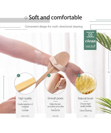 Premium Long Stem Back Brush with 2 Brush Heads - Natural Bristles Body Peeling Shower Brush for Dry Skin & Bathing - Removable Handle for Easy Use - Buy Online on GoSupps.com