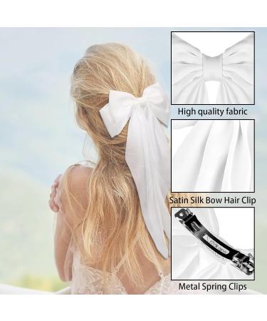 White Hair Bow Hair Bow Hair Bows For Women Simple Large Hair Bow with Long Silky Satin Tail Large Bows 90's Accessories for Party Women Girls - Buy Online on GoSupps.com