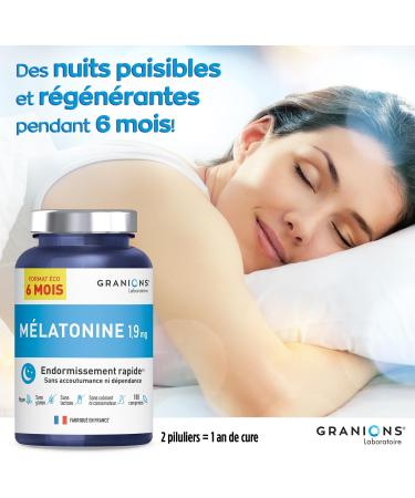 Melatonin 1.9mg | GRANIONS | MADE IN FRANCE | Powerful Sleep Supplement | Sleep Aid | Sleep Disorder Jetlag Jet Lag | 180 Tablets | Eco Format 6 Months - Buy Online on GoSupps.com