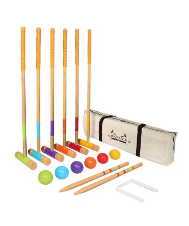 GoSports Six Player Croquet Set for Adults & Kids - Modern Wood Design with Deluxe (35") and Standard (28") Options