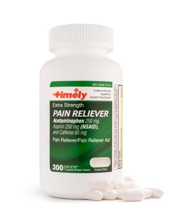 Timely Extra Strength Headache Relief - Acetaminophen with Aspirin & Caffeine (300 Caplets) - Headache Migraine & Back and Body Pain & Muscle Aches - Compares to Excedrin Extra Strength - Made In USA