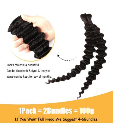 Human Braiding Hair For Micro Braid Deep Wave Bulk Human Hair for Braiding 100% Unprocessed Natural Black Human Braiding Hair for Boho Braids(1B# 20 Inch 2 Bunldes (100g) 20 Inch 2 Bunldes (100g) 1B# - Buy Online on GoSupps.com