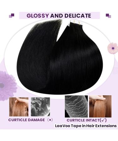 Buy Laavoo 75cm Black Tape-In Real Hair Extensions - 20 Pieces 65g Remy Human Hair for Invisible Look - Buy Online on GoSupps.com