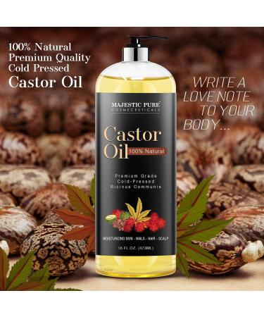 Majestic Pure Castor Oil - 100% Pure & Natural - Premium Grade Cold Pressed Hexane Free - Hair Eyelashes Eyebrows Nails - Moisturizing & Nourishing - 16 Fl Oz - Buy Online on GoSupps.com