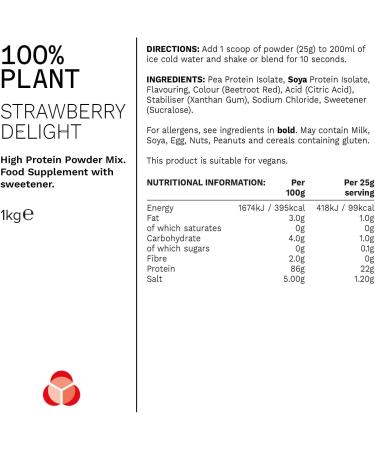 PhD Nutrition 100% Plant Vegan Protein Powder - Strawberry Delight | 22g Plant Based Protein | BCAA-Rich & Low Calorie | 40 Servings | 1kg Bag - Buy Online on GoSupps.com