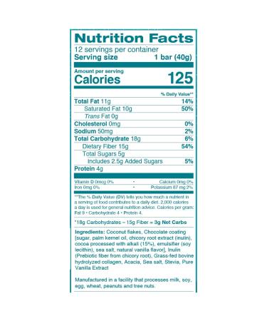 Dr. Kellyann Keto Collagen Fiber Bar - High Fiber, Low Carbs, Gluten-Free, Non-GMO, No Artificial Sweeteners - Coconut Dark Chocolate Snack (12 bars) - Buy Online on GoSupps.com