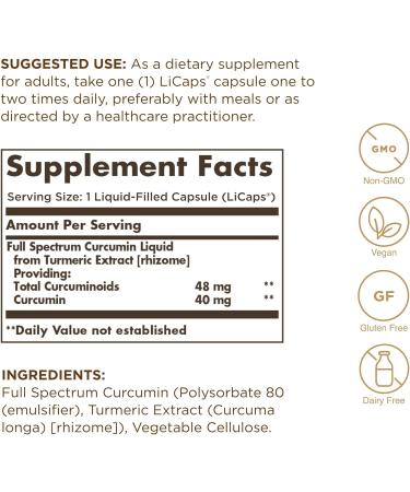 Solgar Full Spectrum Curcumin 90 LiCaps (Pack of 2) - Superior Absorption - Brain, Joint & Immune Health Support - Non-GMO, Vegan, Gluten-Free, Dairy-Free - 180 Servings - Buy Online on GoSupps.com