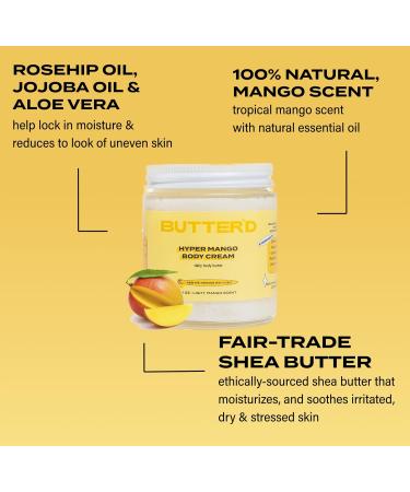Butter d Bodycare Hyper Mango Body Cream | Hydrating Premium Body Butter for Hyperpigmentation | Rich in Vitamin C Rose Hip & Jojoba Oil | 6 oz - Buy Online on GoSupps.com