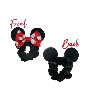 Styla Hair 2 Pack Mouse Ear Scrunchies for Kids & Women - Red & Black Velvet Bow Scrunchies - Sparkle Sequins Hair Bands - Buy Online on GoSupps.com