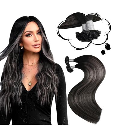 Moresoo Extensions Real Hair Bondings 45cm Hair extension Real hair Bonding Hot Fusion Keratin Bonding Extensions Black With Silver #1b/Silver Invisible Ombre Extensions Bondings 1g/S 50g 45cm 2.U-tip #1b/Silver/1b