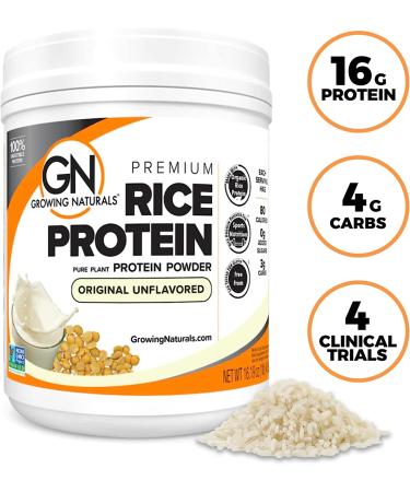 Growing Naturals Rice Protein Powder - 15g Plant Protein | 2.8g BCAA | Low-Carb, Low-Sugar, Non-GMO, Vegan, Gluten-Free, Keto Friendly | 1lb Pack - Buy Online on GoSupps.com