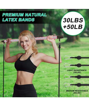 Adjustable Pilates Bar Kit with 4 Resistance Bands - Portable Pilates Bar Stick for Home Workout & Gym Fitness | Pink - Buy Online on GoSupps.com