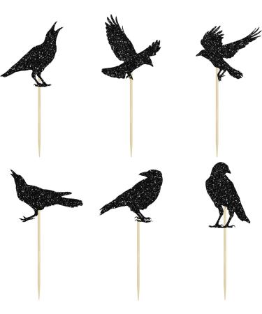 24Pcs Black Crow Cupcake Toppers Glitter Raven Halloween Cupcake Picks for Horror Crow Halloween Theme Birthday Party Cake Decorations Supplies - Buy Online on GoSupps.com