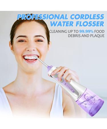 Leominor Cordless Water Flosser - Professional Oral Irrigator 2021 | IPX7 Waterproof, Rechargeable, 7 Jet Tips, Travel Bag | Purple - Buy Online on GoSupps.com