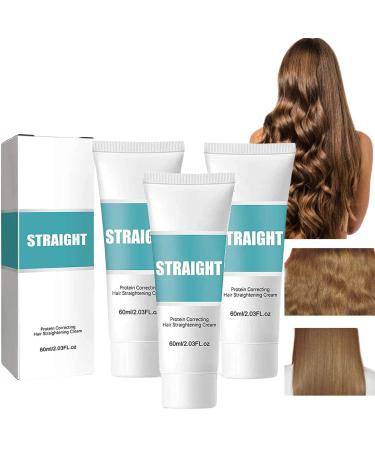 3PCS Protein Hair Straightening Cream New Protein Hair Straightener Cream for All Hair Types Nourishing Fast Smoothing Collagen Hair Straightener Cream Hair Straightening Cream