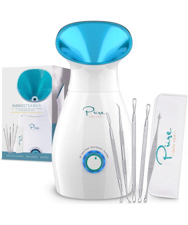 NanoSteamer Large 3-in-1 Nano Ionic Facial Steamer with Precise Temp Control - 30 Min Steam Time - Humidifier - Unclogs Pores - Blackheads - Spa Quality - Bonus 5 Piece Stainless Steel Skin Kit