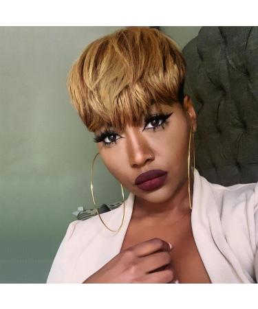 Fereowth Ombre Brown Pixie Cut Wig - Premium Real Hair Short Straight Wig for Women (1B/30) - Versatile & Stylish - Buy Online on GoSupps.com