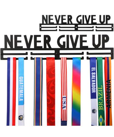 Yerliker Medal Holder Metal Hanger Display Ribbon Never Give Up Metals for Wall Over 50 Medals 16 inches Long Easy to Install Award Racks Sports Marathon Gymnastics Soccer Runners