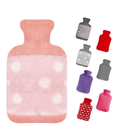 2L Hot Water Bottle with Cover Large Capacity Hot Water Bag for Period Pain Neck and Shoulders Back Warm Feet Premium Natural Rubber Hot Water Bottles Pink A