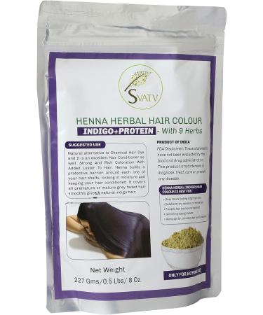 SVATV Henna Colour with Indigo & Hair Protein - Natural Hair Dye with 9 Herbs | 227g Henna Mehndi for Soft & Shiny Hair | Men & Women's Hair Colour - Buy Online on GoSupps.com