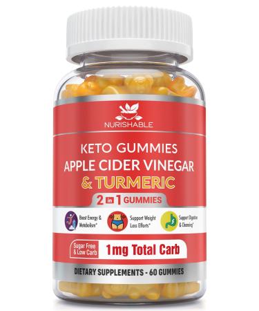 Keto ACV Gummies Advanced Weight Management   Sugar Free Keto Apple Cider Vinegar Gummies with Turmeric & Just 1mg Carb - ACV Keto Gummies for Healthy Weight  Cleanse & Detox & Gut Health   60 Gummies
