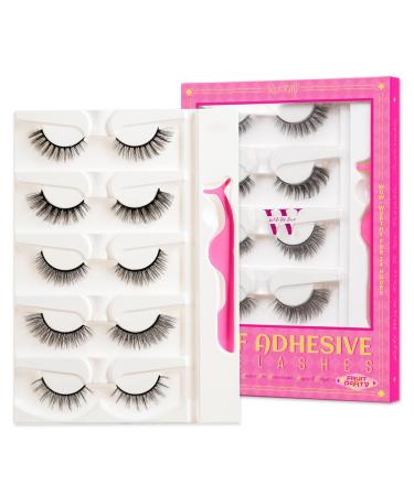 Self Adhesive Eyelashes 5 Pairs Self Sticking Lashes Reusable with Lash Tweezers False Eyelashes Natural No Glue Needed Just One Step at Home(Fruit Party Mix 08)