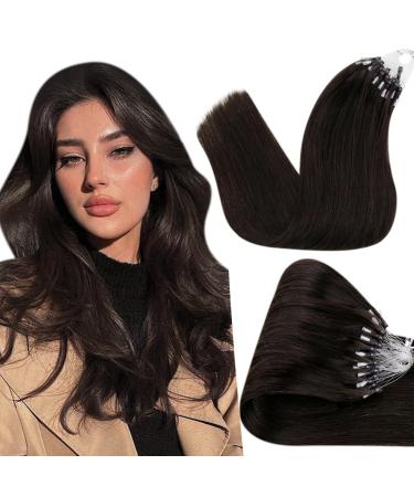 Hetto extensions microring real hair brown micro loop real hair extensions remy real hair microring extensions #2 darkest brown 50g 35cm 3-1 mr #2