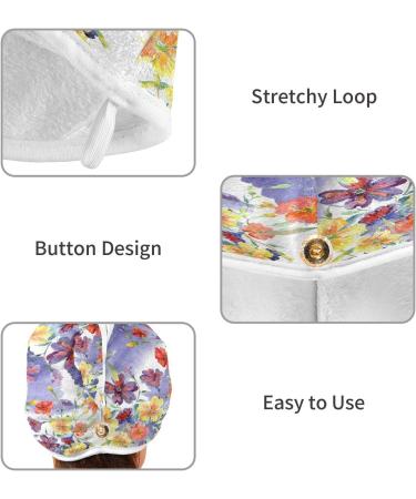 Watercolor Flowers Dry Hair Cap | Quick Drying Towel Set with Button Headband - Super Absorbent & Comfortable - Buy Online on GoSupps.com
