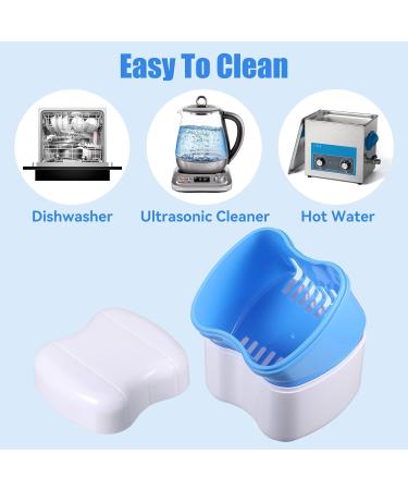 2PCS Denture Bath Case Orthodontic Dental Retainer Box with Basket Denture Toothbrush Plastic False Teeth Container Portable Cleaning Set Denture Retainer Case for Home Travel Blue - Buy Online on GoSupps.com