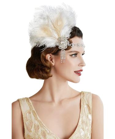 Vintage 1920s Flapper Headband Roaring 20s Great Headpiece with Peacock 1920s Flapper Hair Accessories Accessory